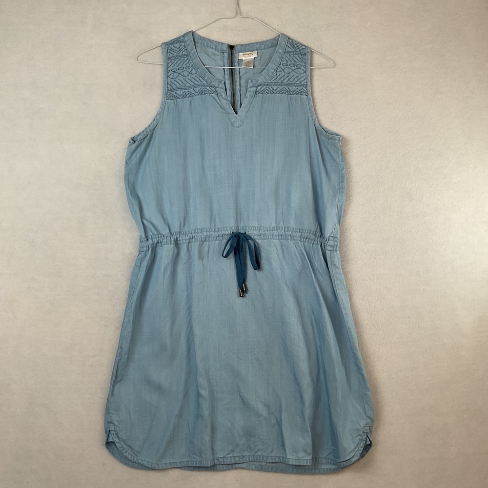 Wrangler Women Light Blue Tencel Embroidered Sleeveless Drawstring Dress Medium